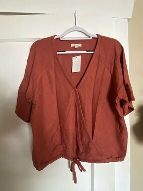 Madewell Rust Wrap-Front Short Sleeve Blouse